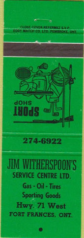 Matchbook Cover - Witherspoon's Service sporting goods gas oil Fort Francis ON