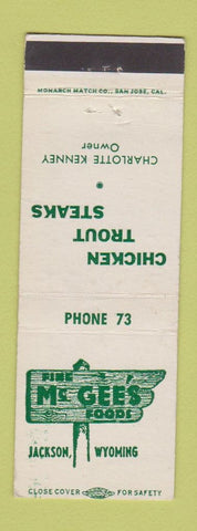 Matchbook Cover - McGee's Foods Jackson WY low phone #