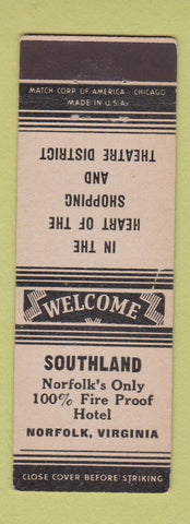 Matchbook Cover - Southland Hotel Norfolk VA