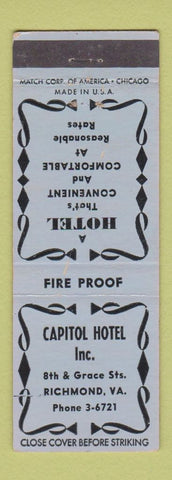 Matchbook Cover - Capitol Hotel Richmond VA WEAR