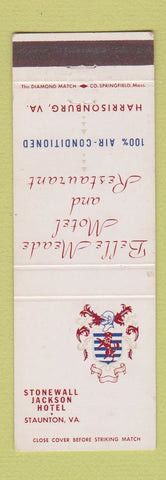 Matchbook Cover - Stonewall Jackson Hotel Staunton VA Harrisonburg