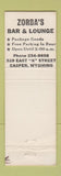 Matchbook Cover - Zorba's Bar Lounge Liquor Casper WY