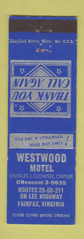 Matchbook Cover - Westwood Motel Fairfax VA