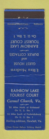 Matchbook Cover - Rainbow Lake Tourist Court Motel Carmel Church VA WEAR