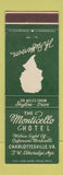 Matchbook Cover - Monticello Hotel Charlottesville VA Thomas Jefferson GREEN