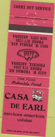 Matchbook Cover - Casa De Earl Mexican Food Phoenix Sun City AZ