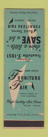 Matchbook Cover - Furniture Fair Budd Sterns Hollins VA