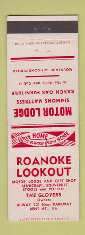 Matchbook Cover - Roanoke Lookout Motor Lodge Bent Mountain VA