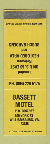 Matchbook Cover - Bassett Motel Williamsburg VA WEAR