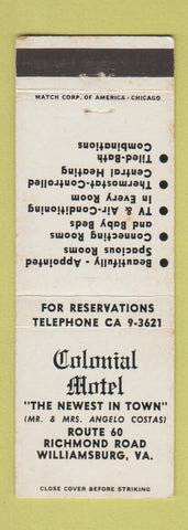 Matchbook Cover - Colonial Motel Williamsburg VA
