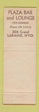Matchbook Cover - Plaza Bar and Lounge Laramie WY