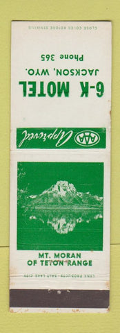 Matchbook Cover - 6K Motel Jackson WY low phone # Mount Moran