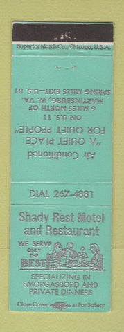 Matchbook Cover - Shady Rest Motel Restaurant Martinsburg WV