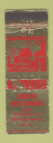 Matchbook Cover - Fairfax Restaurant Berkeley Springs WV WORN