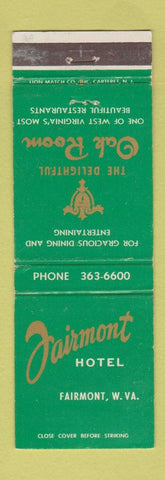 Matchbook Cover - Fairmont Hotel WV GREEN