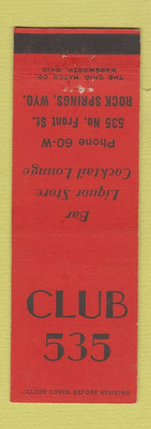 Matchbook Cover - Club 535 Rock Springs WY bar