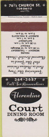Matchbook Cover - Court Dining Room Toronto ON