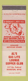 Matchbook Cover - Al's Gas Lite Lounge Supper Club Mexican Riverton WY