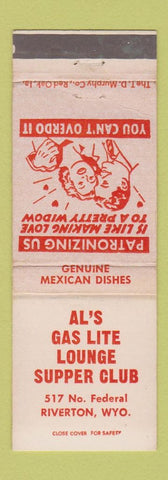 Matchbook Cover - Al's Gas Lite Lounge Supper Club Mexican Riverton WY