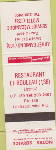 Matchbook Cover - Restaurant Le Bouleau Les Escoumins PQ
