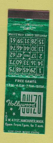 Matchbook Cover - Hollywood Quizo Bingo Vancouver WA WEAR