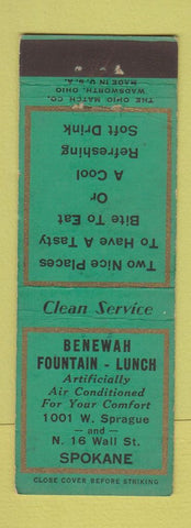 Matchbook Cover - Benewah Fountain Lunch Spokane WA