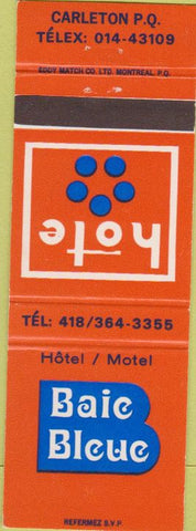 Matchbook Cover - Baie Bleue Hote Carleton PQ