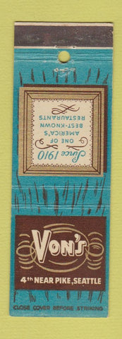 Matchbook Cover - Von's Restaurant Seattle WA