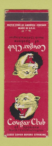 Matchbook Cover - Cougar Club Spokane WA