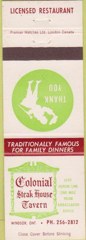 Matchbook Cover - Colonial Steak House Tavern Windsor ON