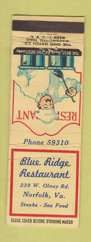 Matchbook Cover - Blue Ridge Restaurant Norfolk VA WORN