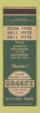 Matchbook Cover - Green's Card Room Cigars Barber Shop Seattle WA