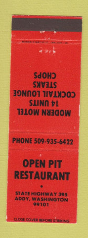 Matchbook Cover - Open Pit Restaurant Motel Addy WA
