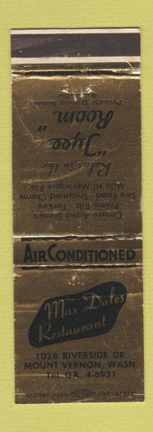 Matchbook Cover - Max Dales Restaurant Mount Vernon WA WEAR