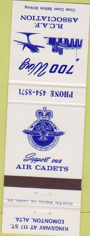 Matchbook Cover - 700 Wing RCAF Assciation Edmonton Alberta airplanes