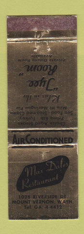 Matchbook Cover - Max Dales Restaurant Mount Vernon WA WEAR