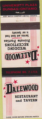 Matchbook Cover - Dalewood Restaurant Tavern Dundas ON