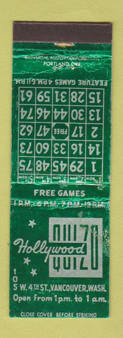 Matchbook Cover - Hollywood Quizo Bingo Vancouver WA WORN
