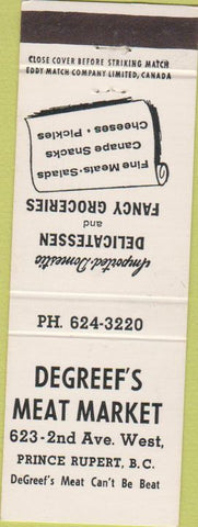 Matchbook Cover - Degreef's Meat Market Prince Rupert BC