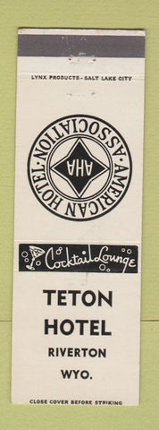 Matchbook Cover - Teton Hotel Riverton WY WHITE