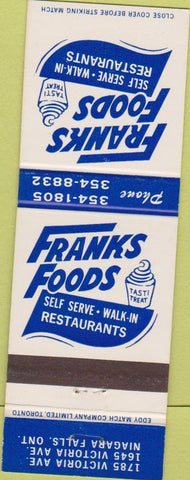 Matchbook Cover - Franks Foods Niagara Falls ON