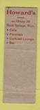 Matchbook Cover - Howard's Cafe Rock Springs WY