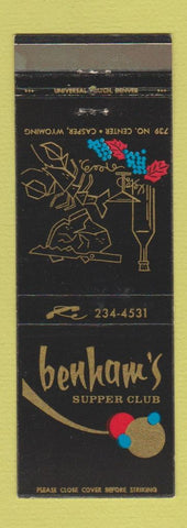 Matchbook Cover - Benham's Supper Club Casper WY