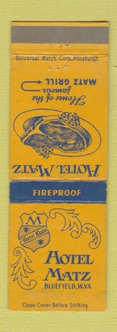 Matchbook Cover - Hotel Matz Bluefield WV