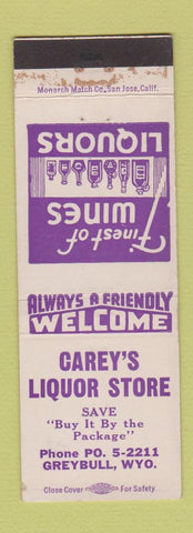 Matchbook Cover - Carey's Liquor Store Greybull WY