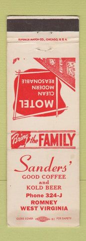 Matchbook Cover - Sanders' Motel Romney WV WEAR