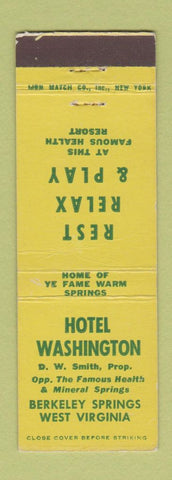 Matchbook Cover - Hotel Washington Berkeley Springs WV