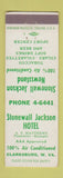 Matchbook Cover - Stonewall Jackson Hotel Clarksburg WV