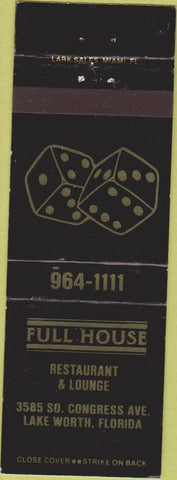 Matchbook Cover - Full House Restaurant Lake Worth FL dice