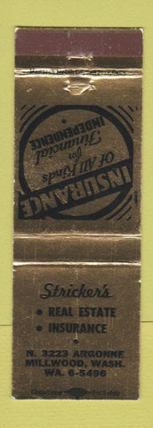 Matchbook Cover - Stricker's Real Estate Insurance Millwood WA